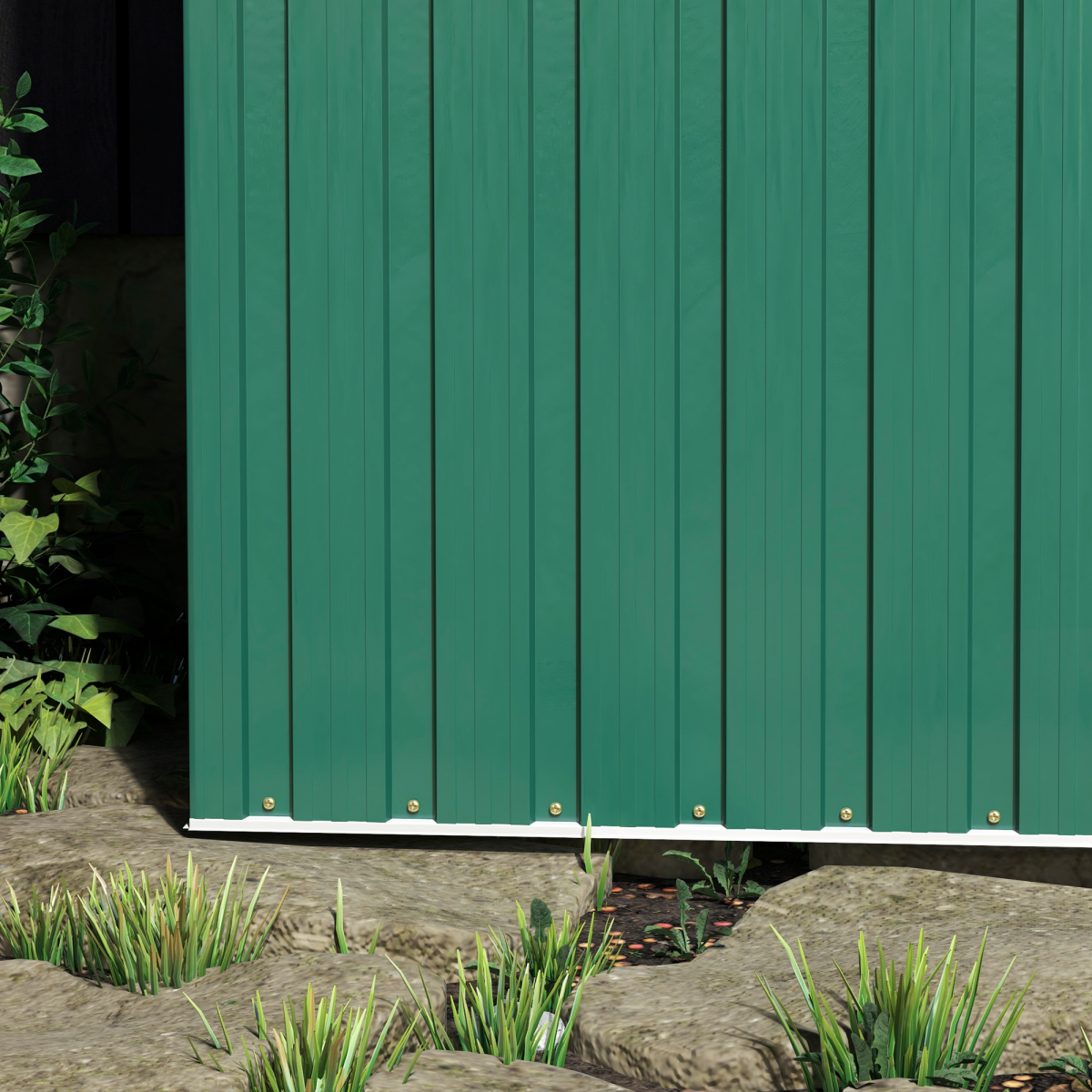 cortex-london-outsunny-westminster-garden-storage-shed-green-galvanised-steel-sliding-door-sloped-roof