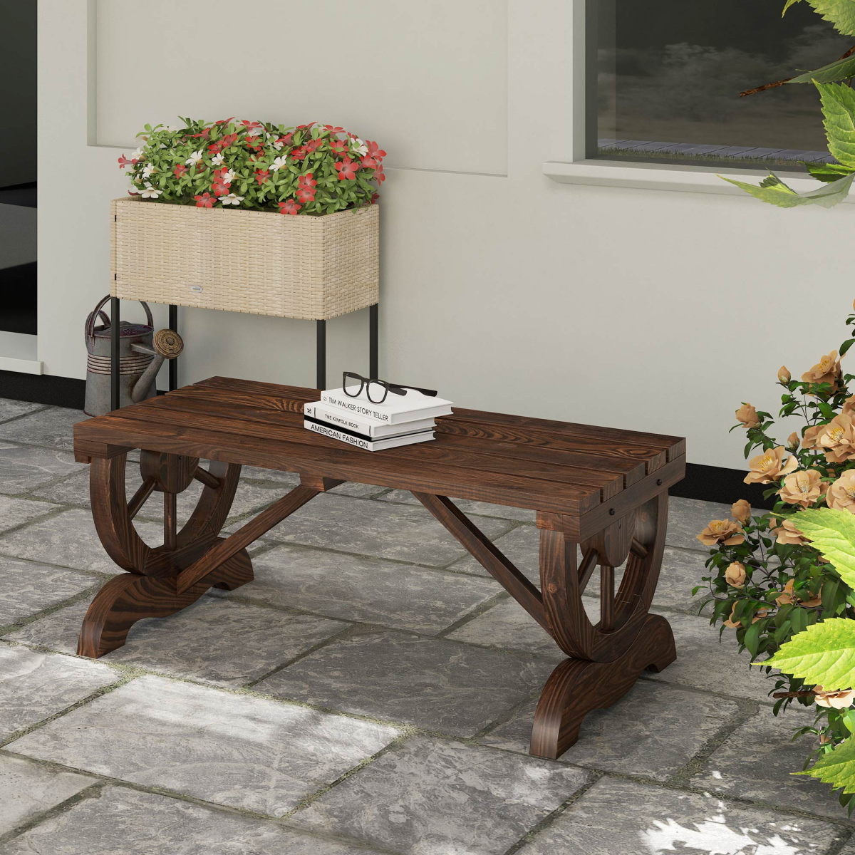cortex-london-york-rustic-wooden-wagon-wheel-bench-two-seater-brown-fir-wood