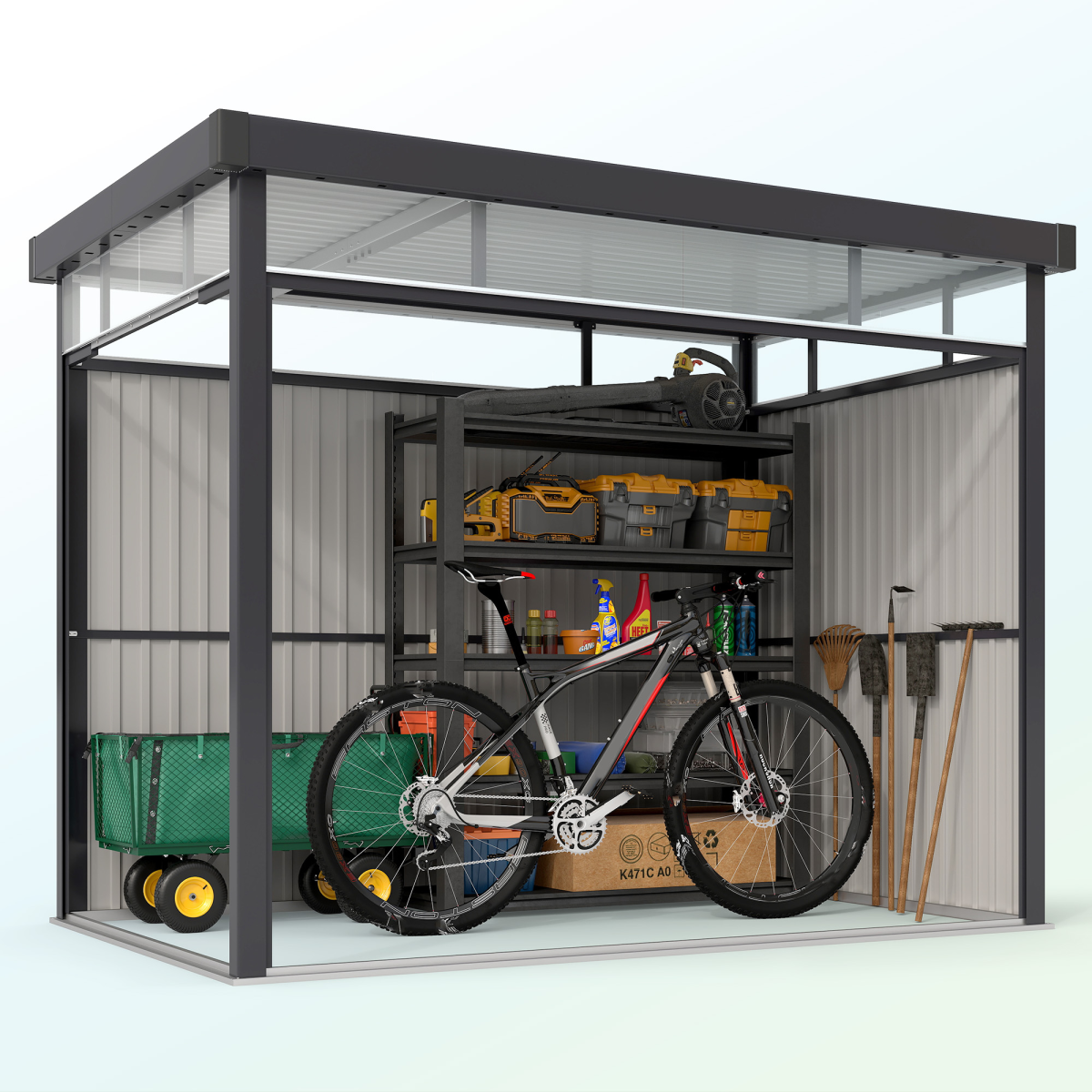 cortex-london-windsor-outsunny-galvanised-steel-garden-shed-with-acrylic-roof-windows-dark-grey