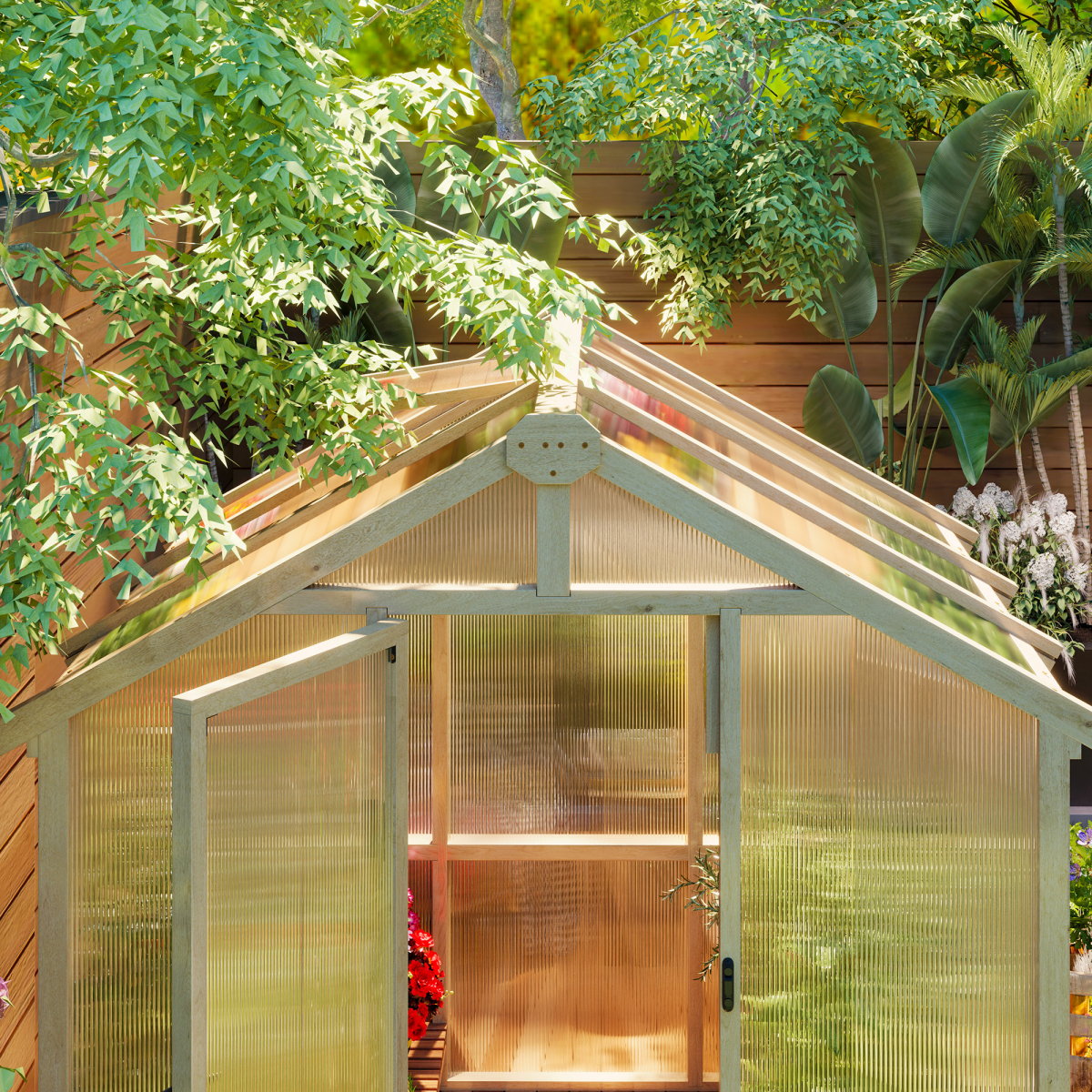 cortex-london-york-brown-fir-wood-polycarbonate-greenhouse-lockable-door