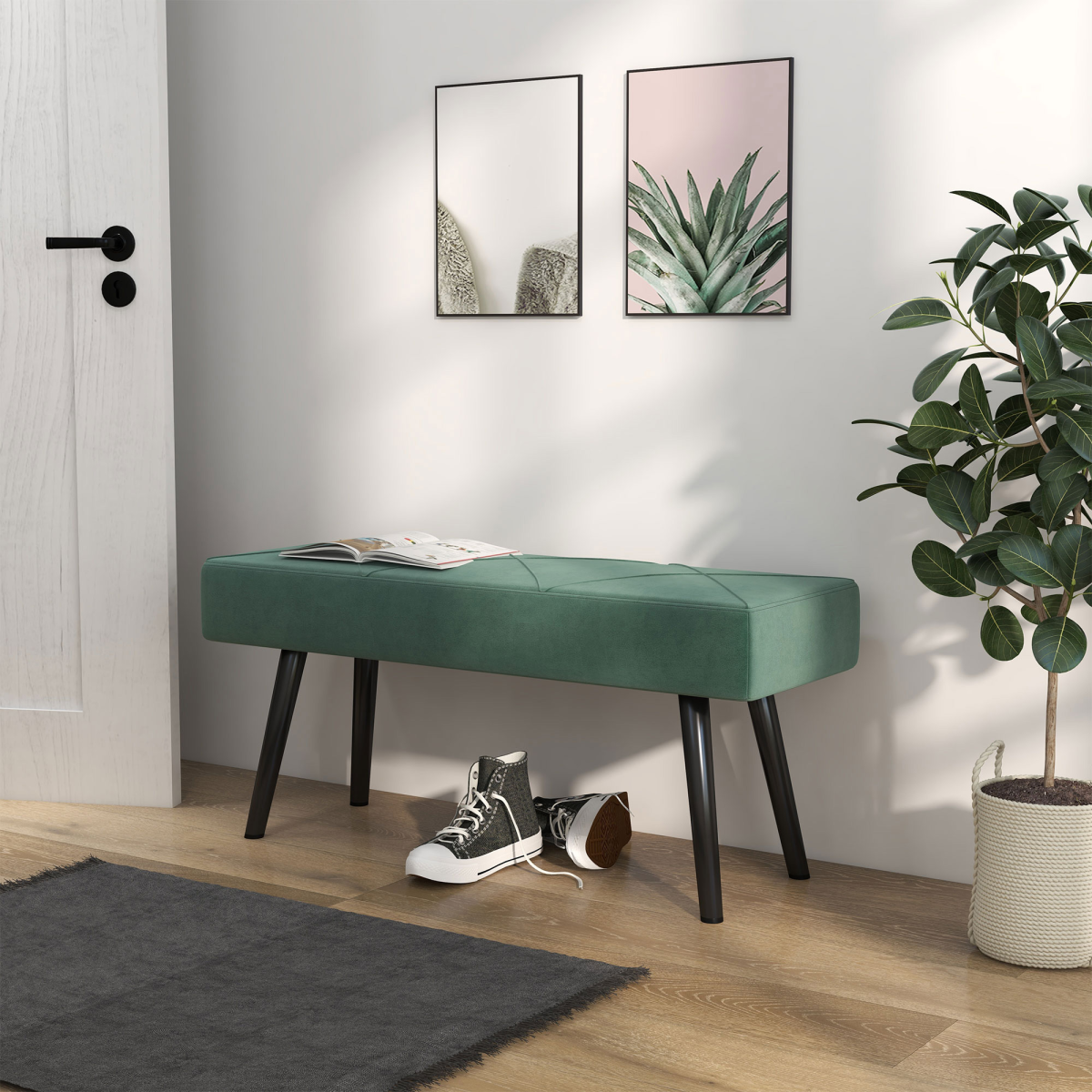 cortex-london-windsor-green-velvet-feel-upholstered-end-of-bed-bench-with-steel-legs
