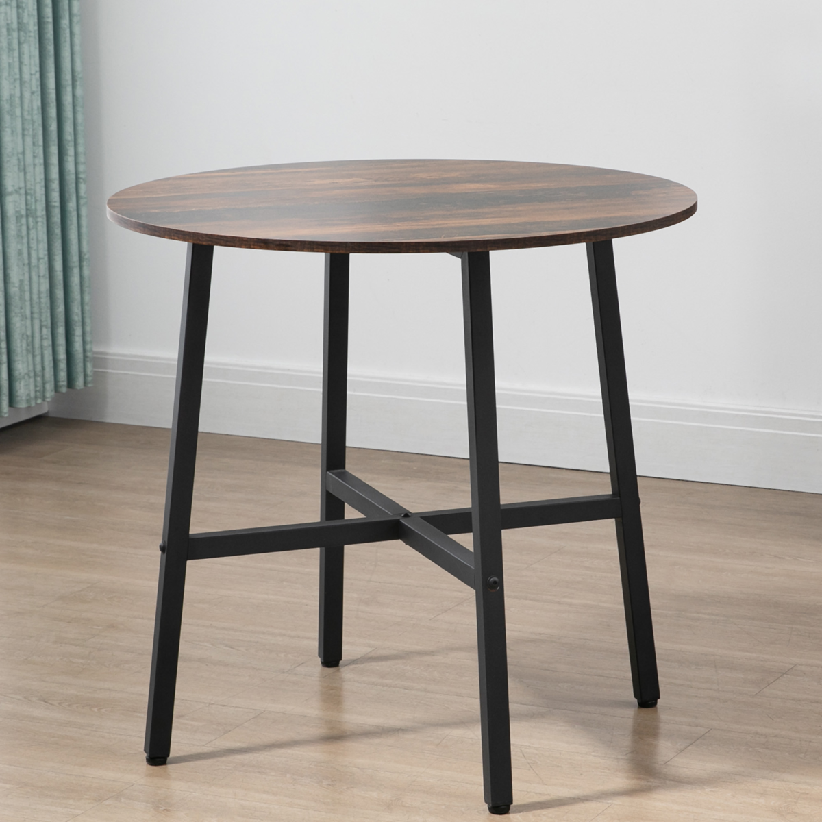 cortex-london-windsor-80cm-round-kitchen-dining-table-wood-effect-top-black-frame-steel-frame