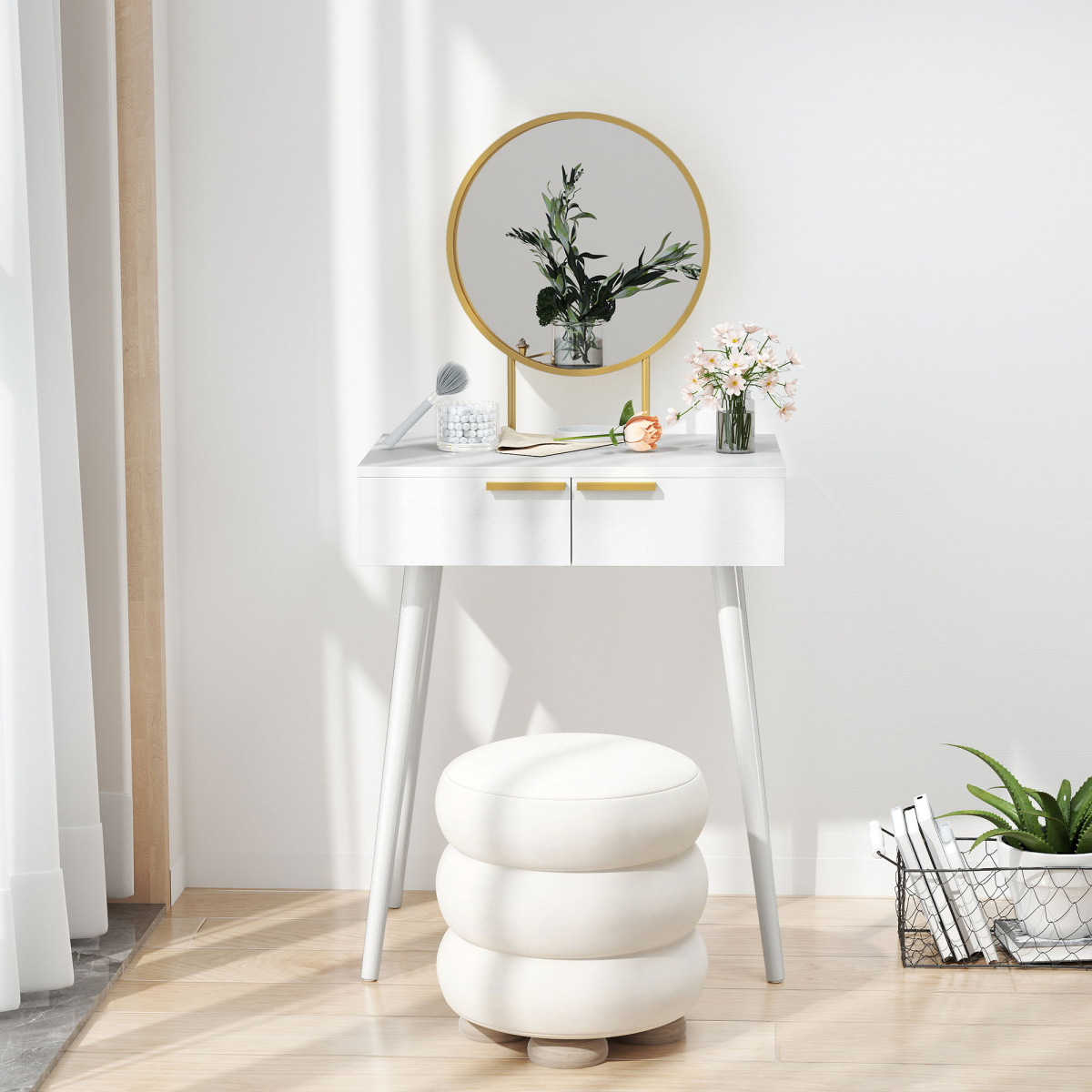 cortex-london-windsor-white-dressing-table-two-drawers-round-mirror