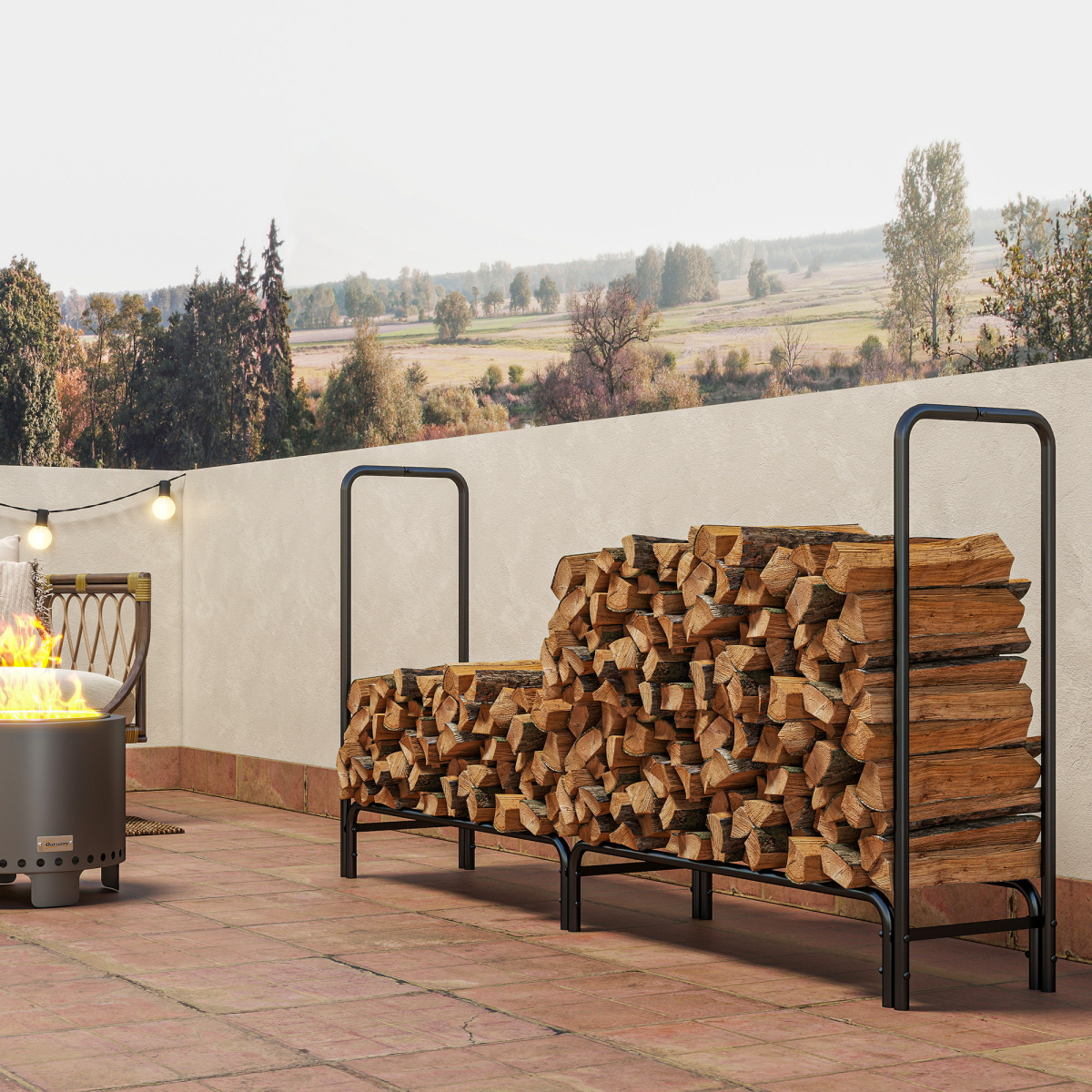 Robin Metal Firewood Rack, Log Holder, 200 x 36 x 99 cm, Dark Green