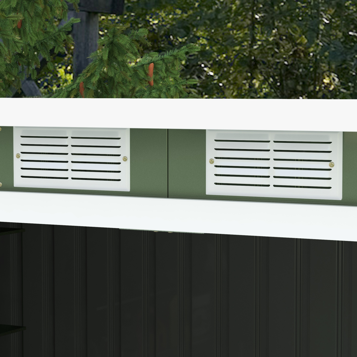 cortex-london-windsor-green-corrugated-metal-shed-9ft-by-4-point-25ft-with-foundation-ventilation-windows-and-lockable-double-doors