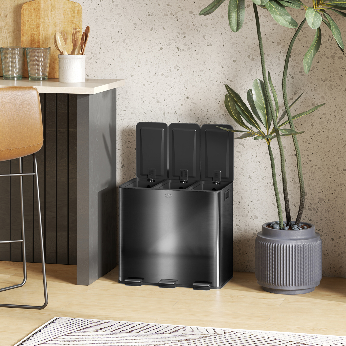 cortex-london-windsor-triple-kitchen-recycling-bin-3-x-15l-black