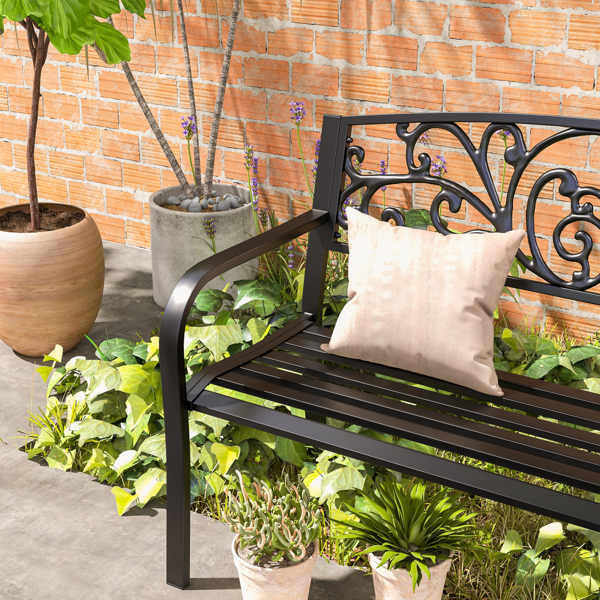 cortex-london-windsor-two-seater-steel-garden-bench-black-floral-backrest