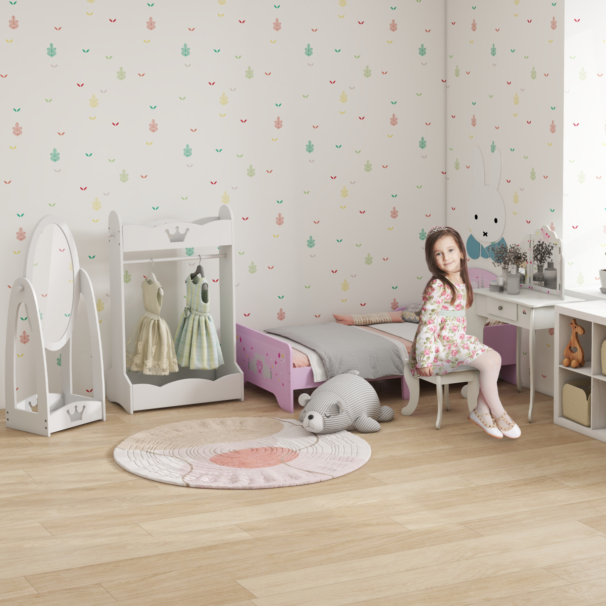 cortex-london-kensington-kids-vanity-table-stool-three-rotatable-mirrors-drawer-homcom