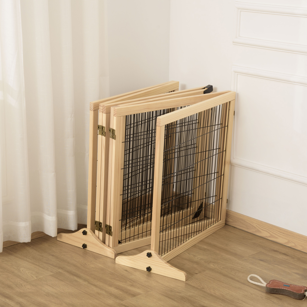 cortex-london-pawhut-york-six-panel-foldable-pine-wood-dog-gate-432cm-natural