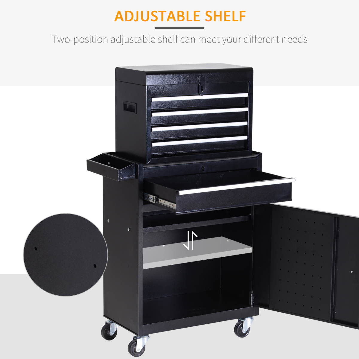 cortex-london-windsor-steel-four-drawer-dual-door-tool-cabinet-on-wheels-black
