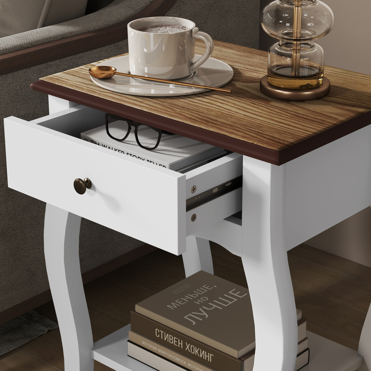 HOMCOM Bedside Tables Set of 2, Bedside Cabinets with Drawer, Shelf, White