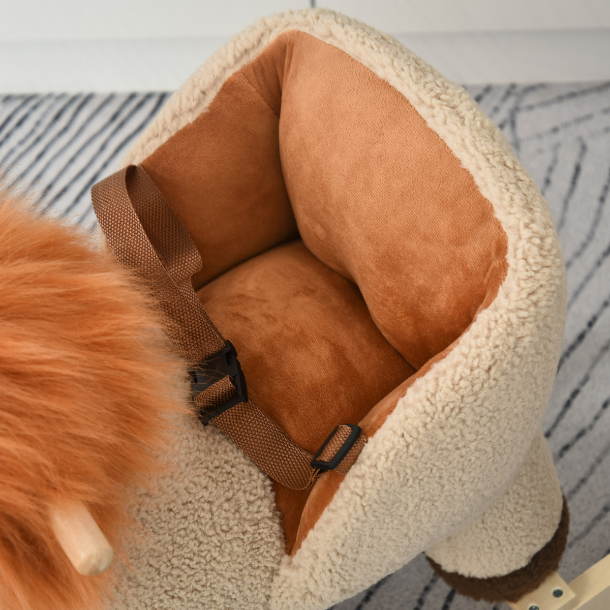 cortex-london-windsor-kids-rocking-lion-plush-ride-on-seat-sound-button-wood-base-seat-belt