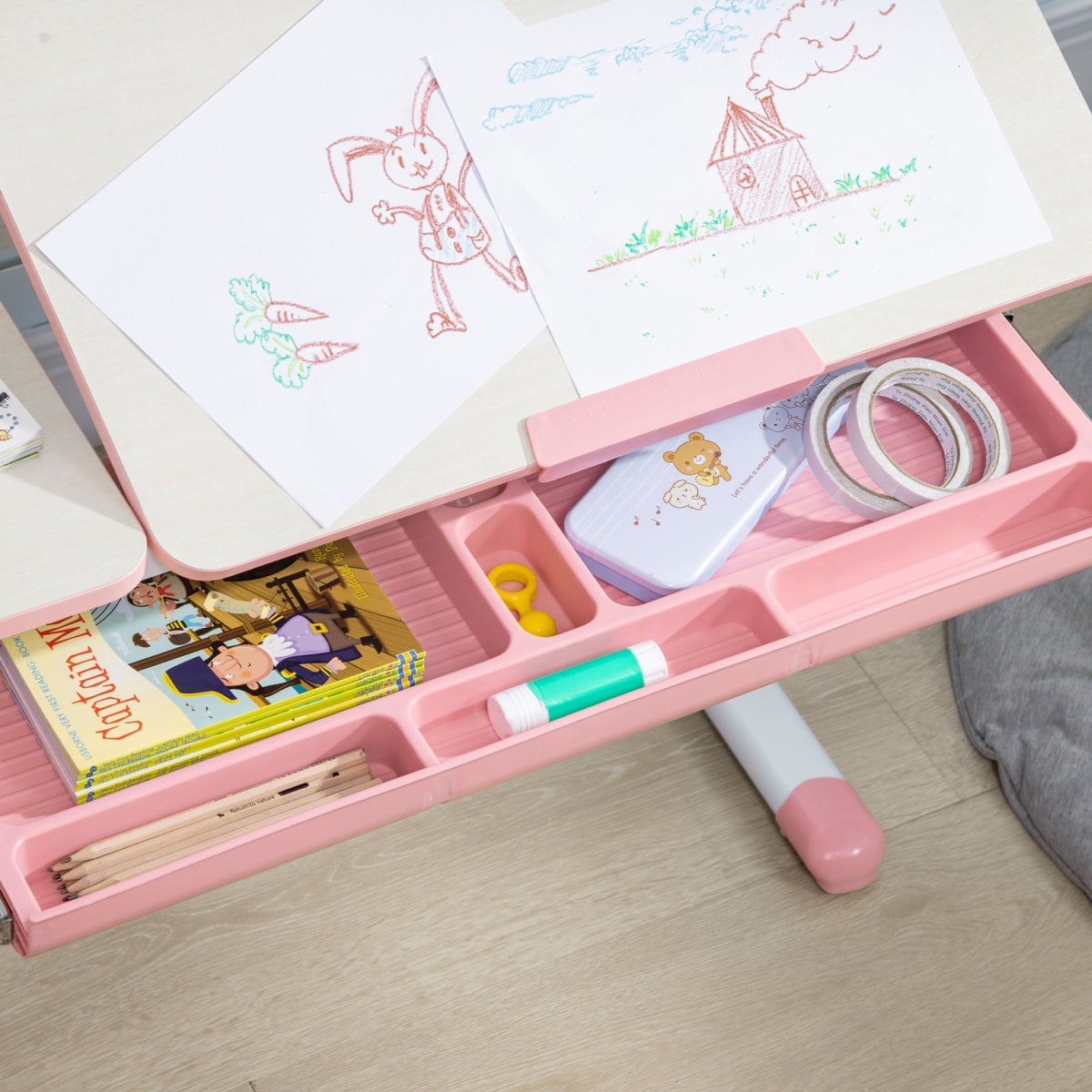 cortex-london-windsor-pink-adjustable-kids-desk-chair-set-storage