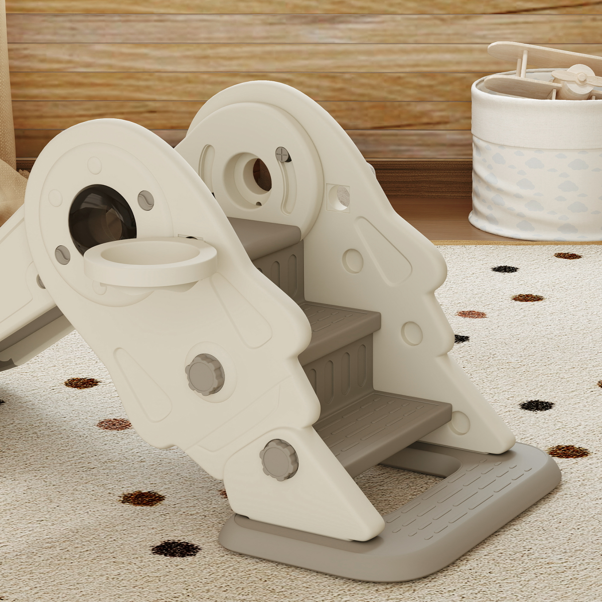cortex-london-windsor-space-kids-slide-climber-basketball-hoop-cream-white