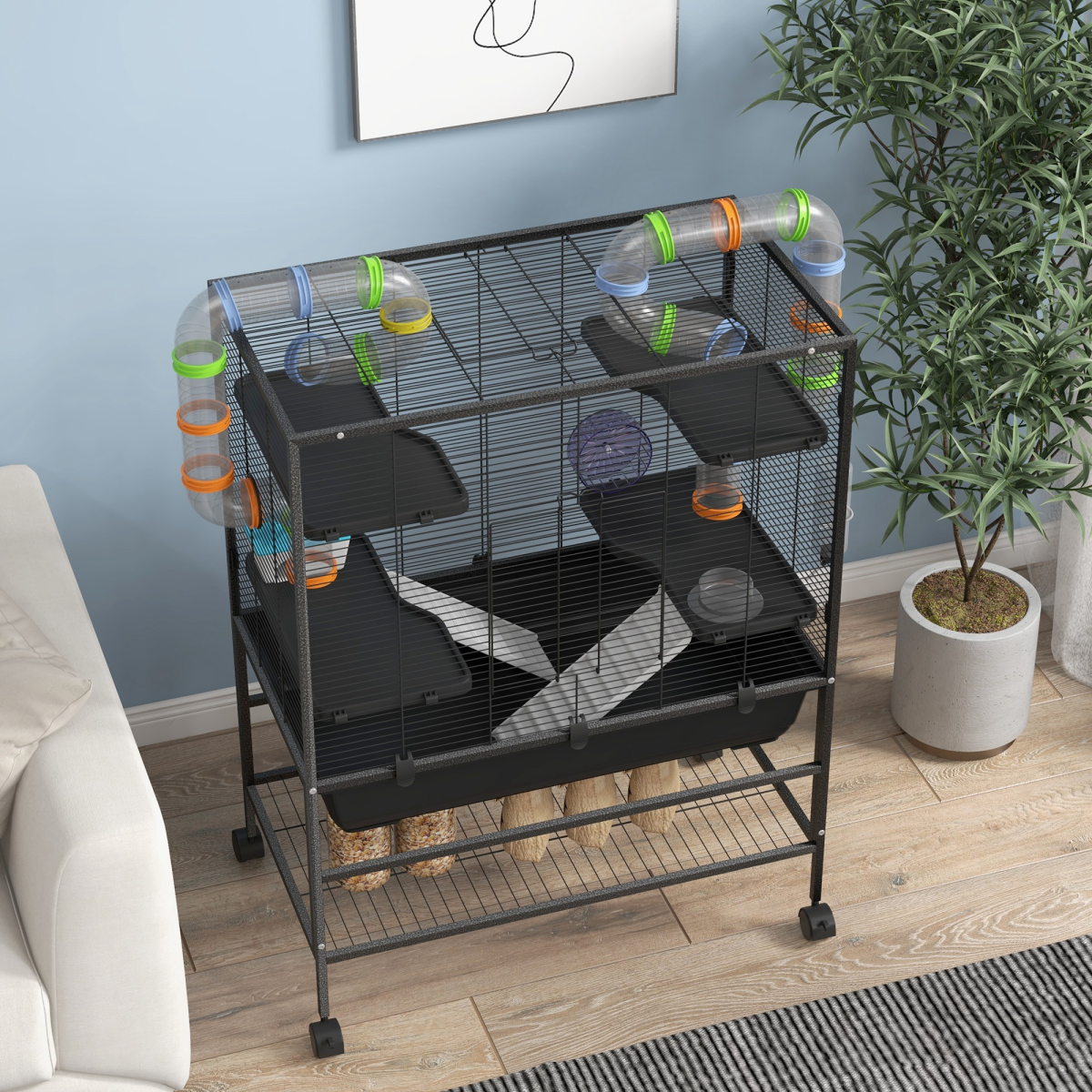cortex-london-york-large-hamster-rat-cage-multicoloured-tubes-wheels-storage-shelf