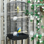 Bird Cage Metal Budgie Cages W/ Rolling Stand Slide-out Tray Storage Shelf Black