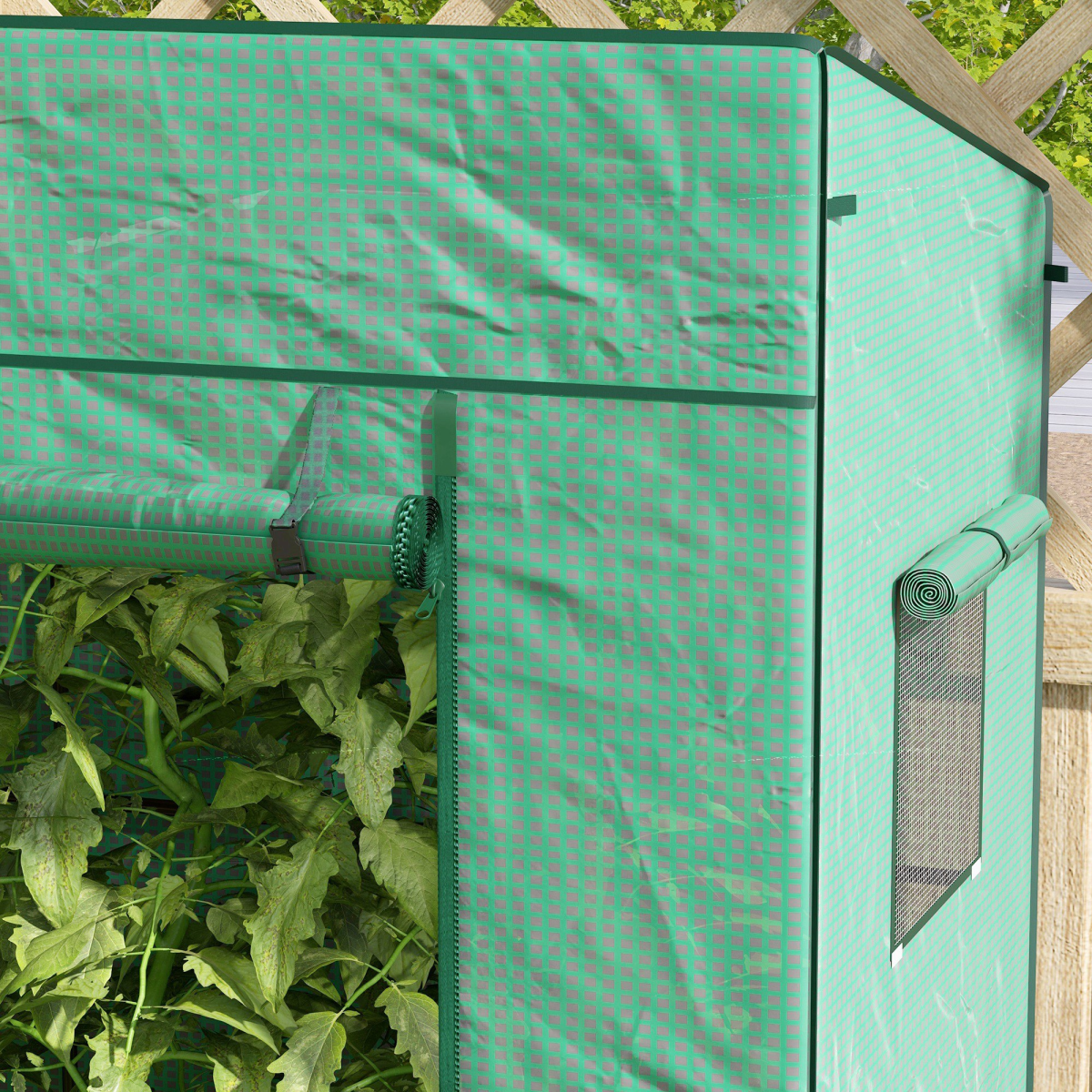 cortex-london-windsor-lean-to-garden-greenhouse-green-roll-up-door-two-mesh-windows