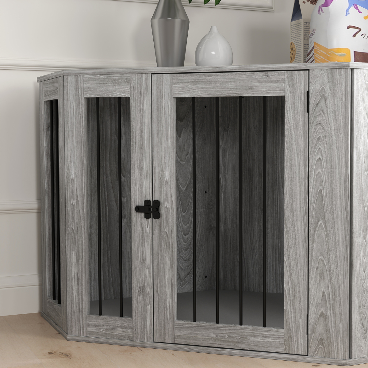 cortex-london-kensington-grey-medium-dog-crate-side-table-cushion