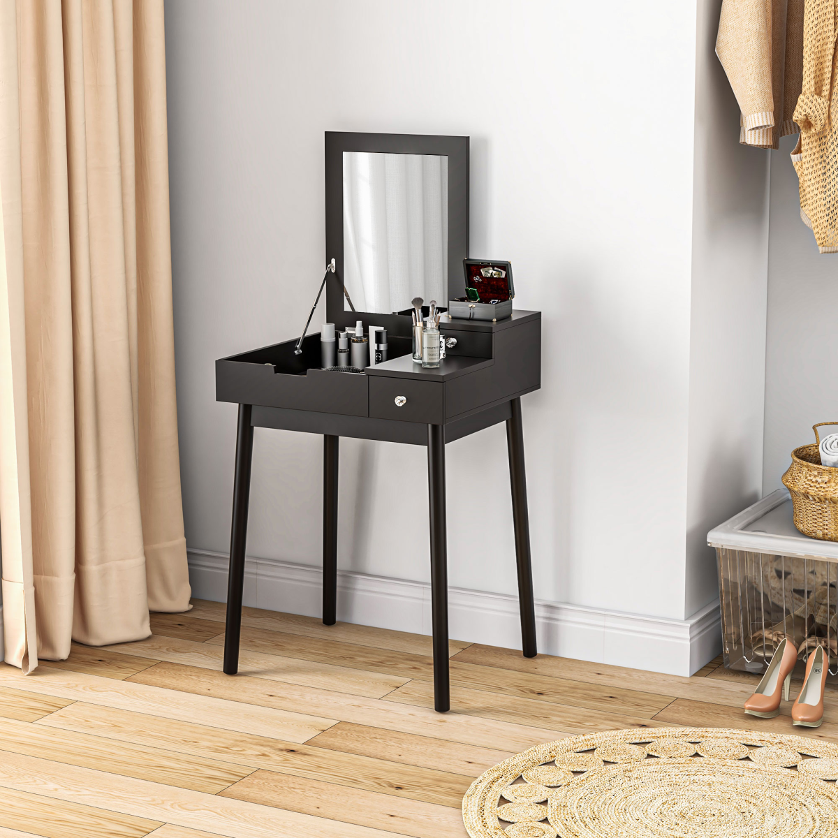 cortex-london-kensington-black-dressing-table-flip-up-mirror-two-drawers