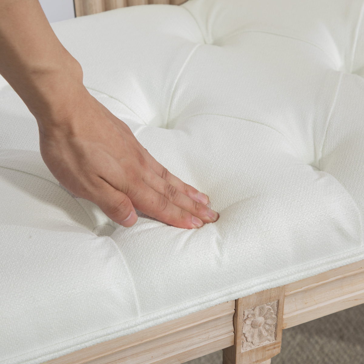 HOMCOM End of Bed Bench, Upholstered Bedroom Bench, Cream White