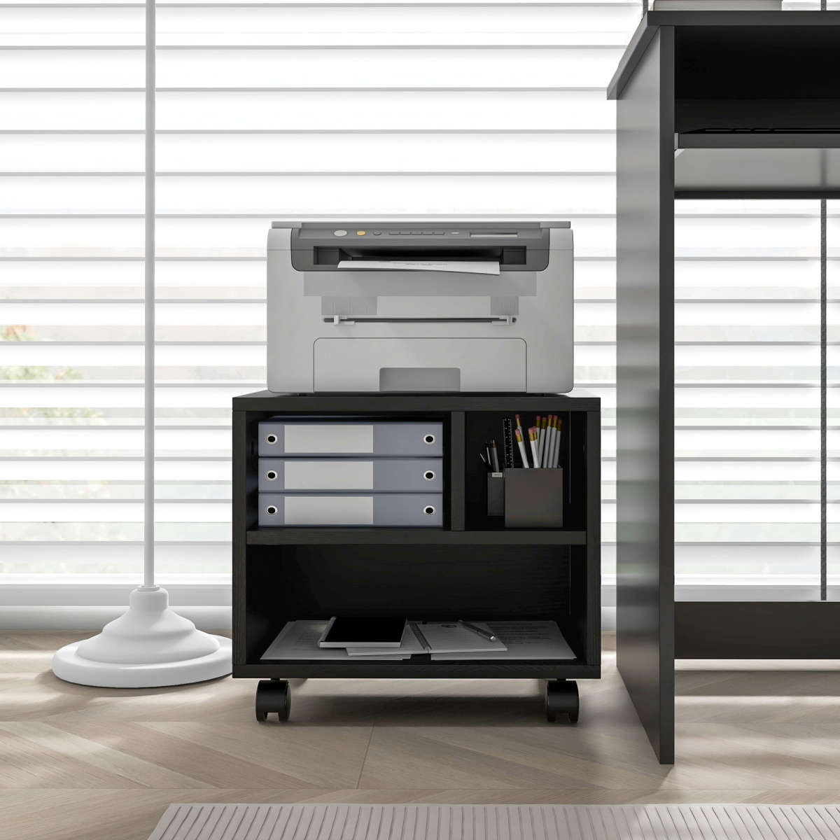 cortex-london-windsor-black-printer-stand-storage-cart-on-wheels