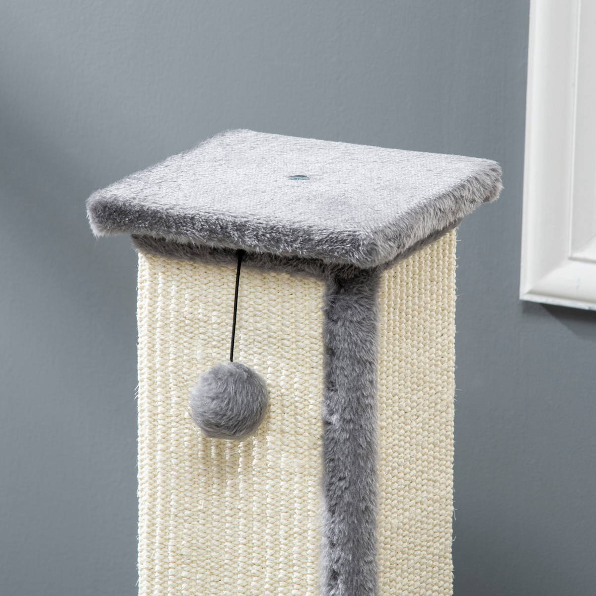 cortex-london-windsor-cat-scratching-post-81cm-grey-natural-sisal-rope-hanging-ball