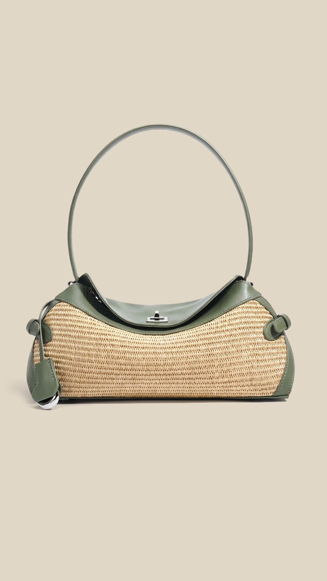 Eleanor Lightweight Genuine Leather & Woven Straw Crossbody Tote Bag