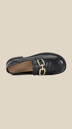 cortex-london-elizabeth-ii-womens-black-leather-loafers-gold-buckle-flats-fashion-top-layer-cowhide-womens-flats-commuter-low-heeled-black-durable-loafer-shoes