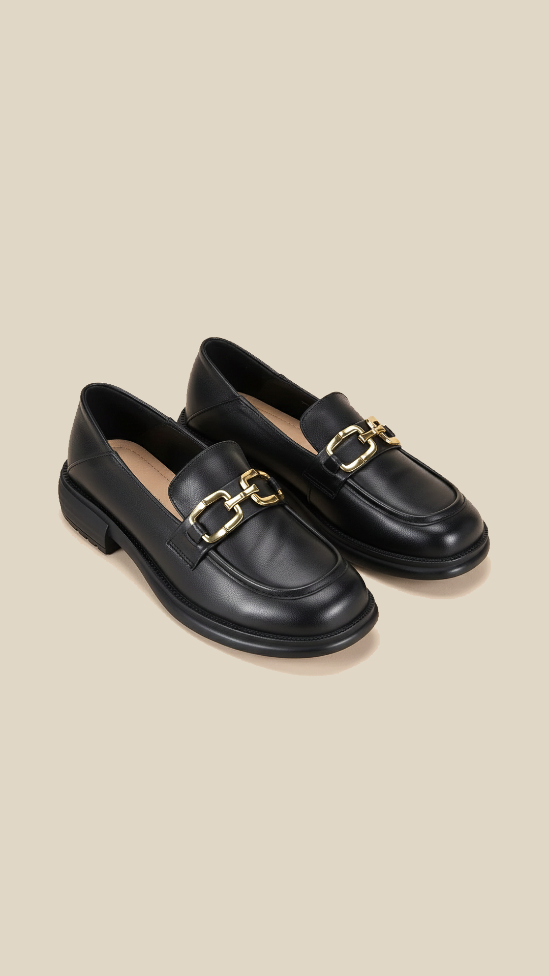 cortex-london-elizabeth-ii-womens-black-leather-loafers-gold-buckle-flats-fashion-top-layer-cowhide-womens-flats-commuter-low-heeled-black-durable-loafer-shoes