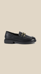 cortex-london-elizabeth-ii-womens-black-leather-loafers-gold-buckle-flats-fashion-top-layer-cowhide-womens-flats-commuter-low-heeled-black-durable-loafer-shoes
