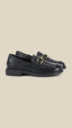 cortex-london-elizabeth-ii-womens-black-leather-loafers-gold-buckle-flats-fashion-top-layer-cowhide-womens-flats-commuter-low-heeled-black-durable-loafer-shoes
