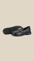 cortex-london-elizabeth-ii-womens-black-leather-loafers-gold-buckle-flats-fashion-top-layer-cowhide-womens-flats-commuter-low-heeled-black-durable-loafer-shoes