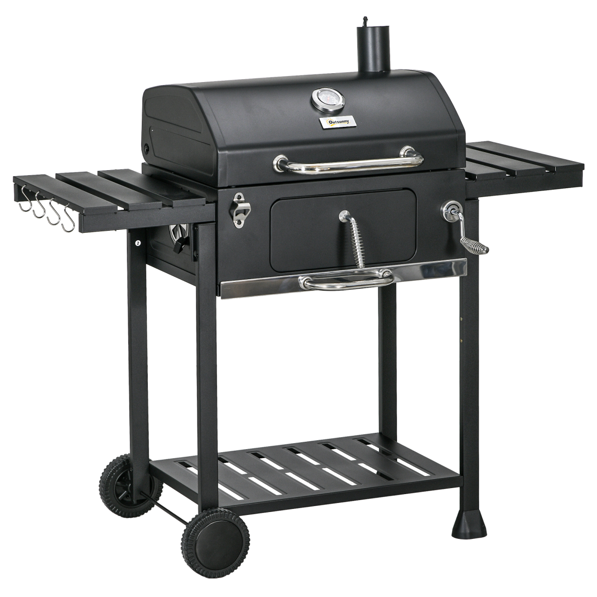 cortex-london-windsor-charcoal-bbq-grill-smoker-trolley-with-shelves-wheels