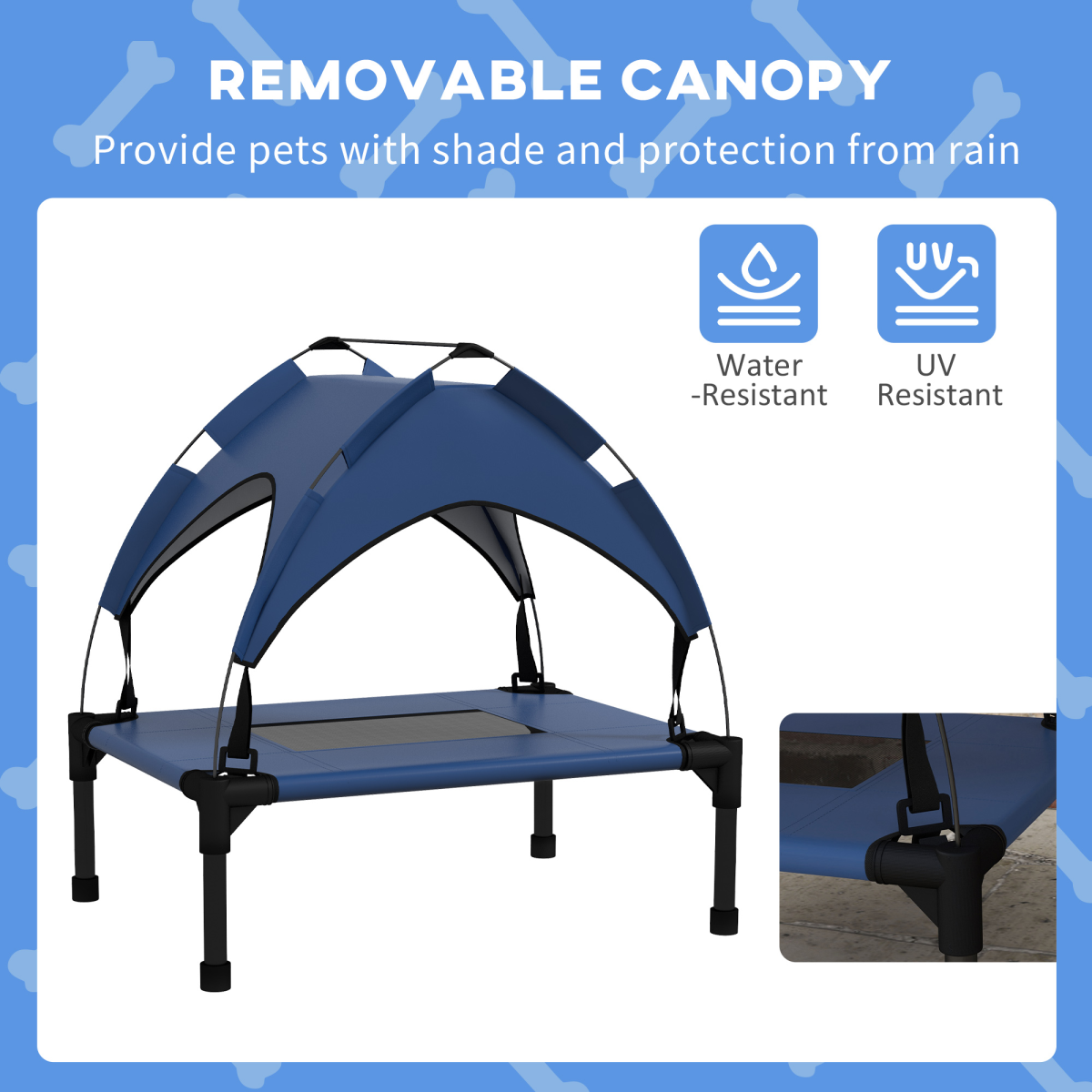cortex-london-york-cooling-raised-dog-bed-dark-blue-breathable-mesh-canopy