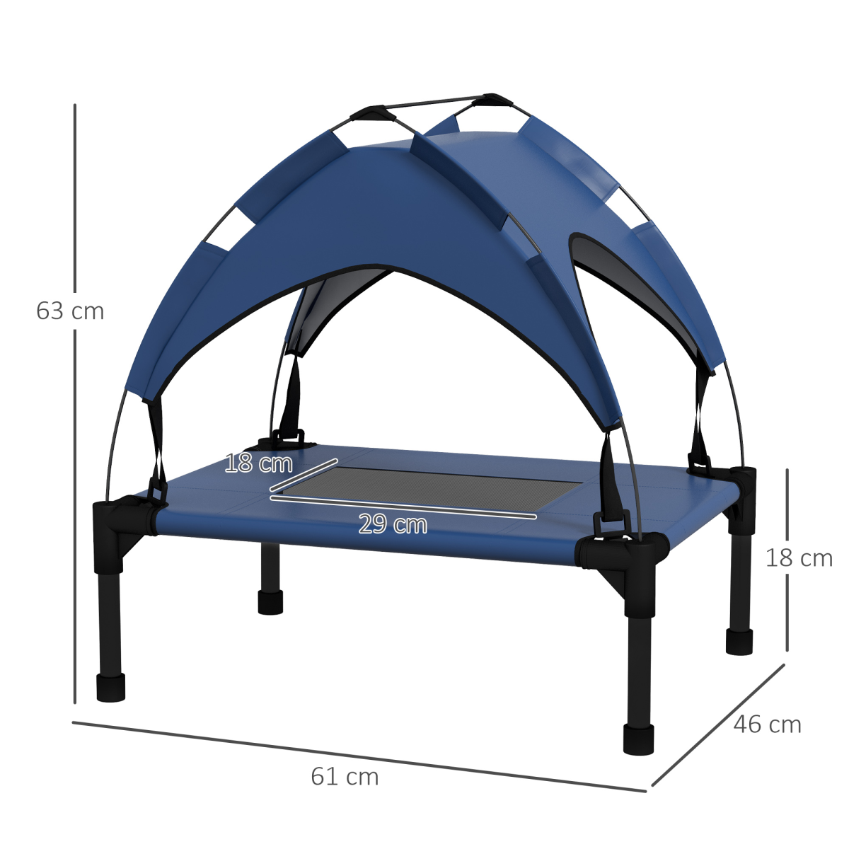cortex-london-york-cooling-raised-dog-bed-dark-blue-breathable-mesh-canopy