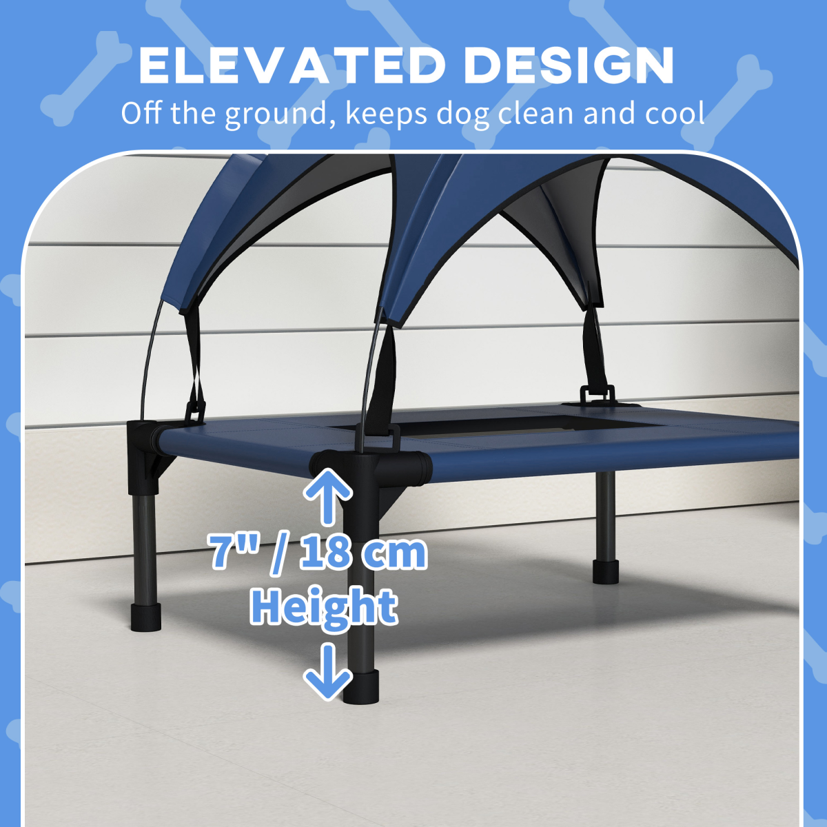 cortex-london-york-cooling-raised-dog-bed-dark-blue-breathable-mesh-canopy