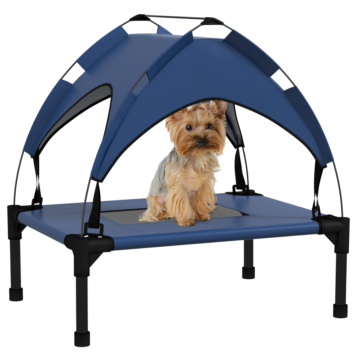 cortex-london-york-cooling-raised-dog-bed-dark-blue-breathable-mesh-canopy