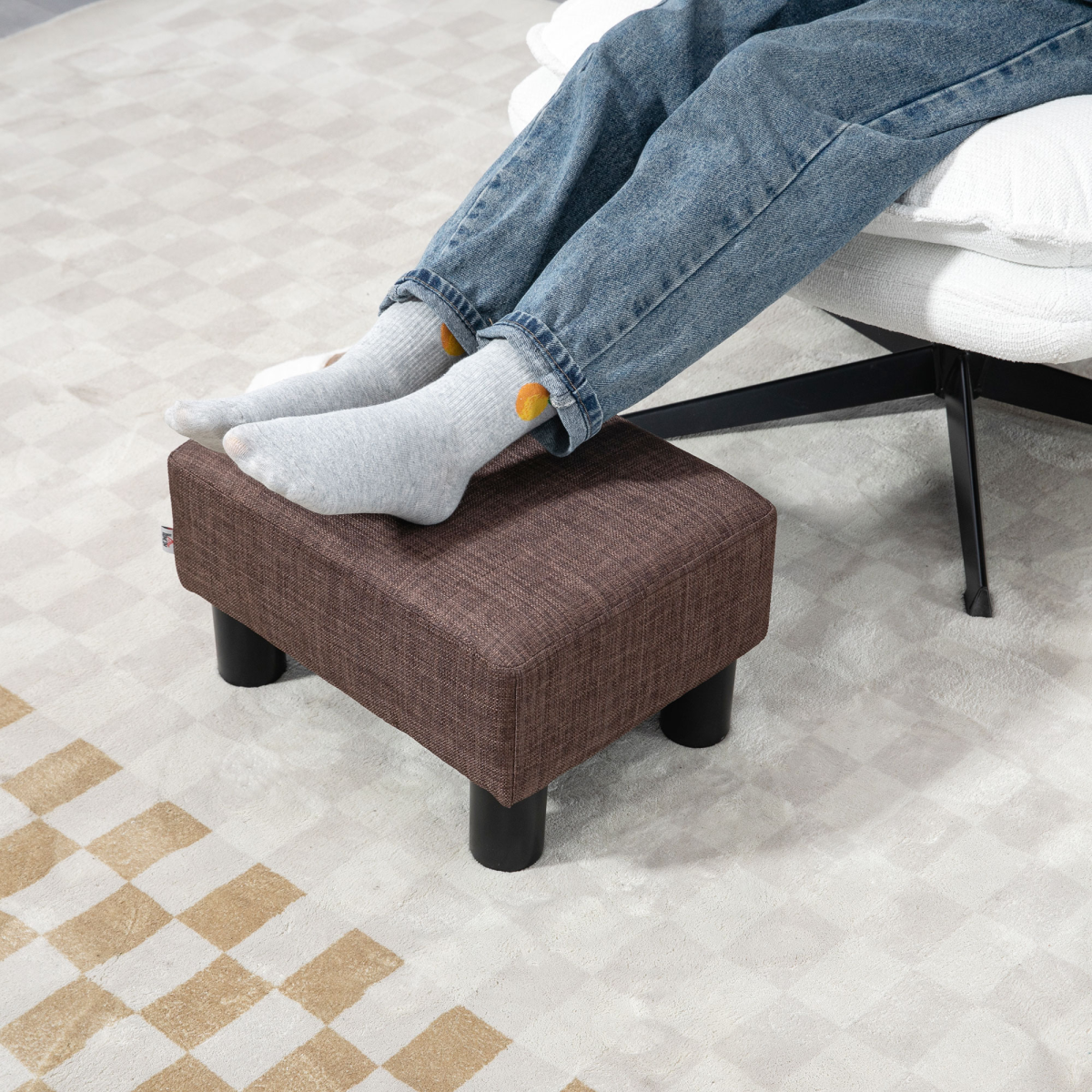 cortex-london-york-brown-linen-fabric-footstool-ottoman-cube-four-plastic-legs