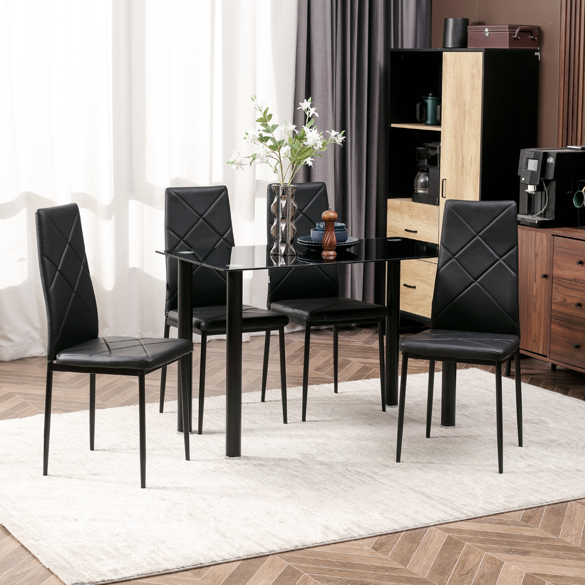 cortex-london-windsor-tempered-glass-dining-table-set-four-chairs-padded-seat