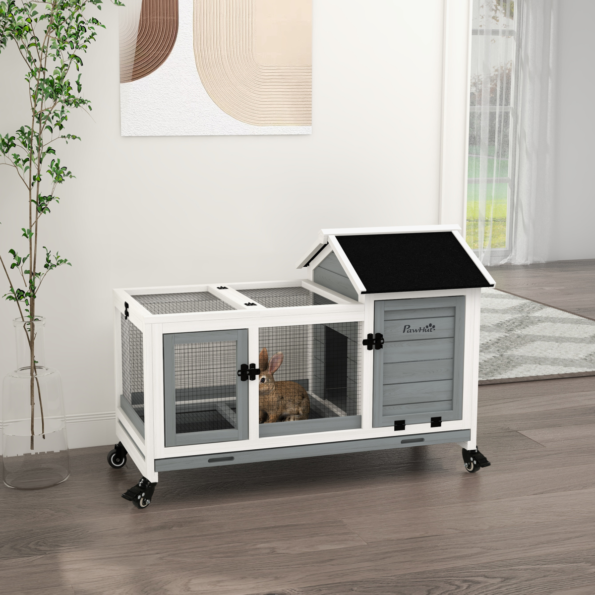 cortex-london-windsor-grey-wooden-rabbit-hutch-with-wheels
