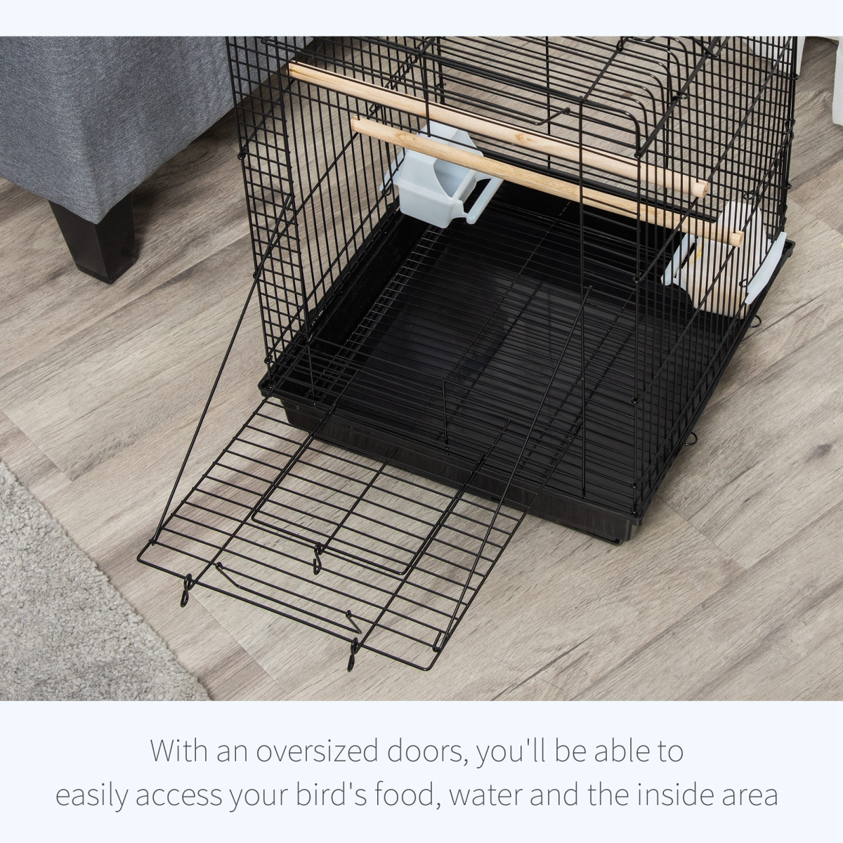 cortex-london-windsor-59cm-bird-cage-openable-top-stand-tray-feeding-bowls