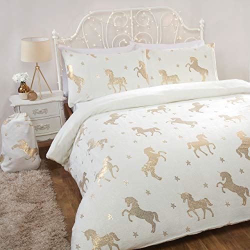 cortex-london-windsor-foil-fleece-unicorn-ivory-duvet-set