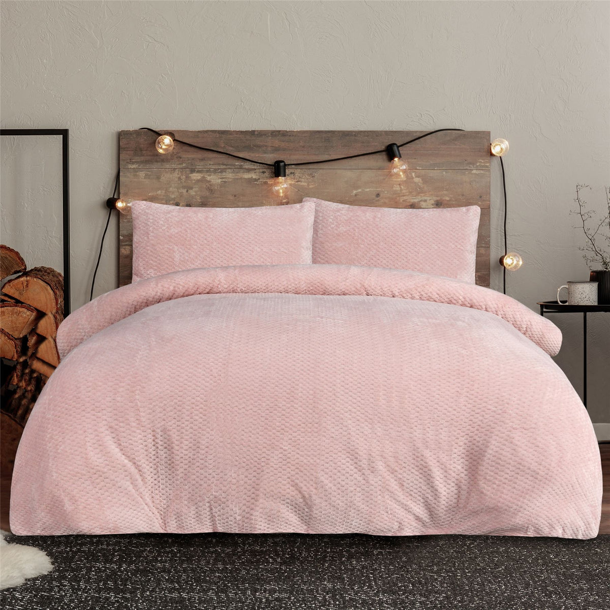 cortex-london-york-waffle-teddy-fleece-blush-reversible-bedding-set