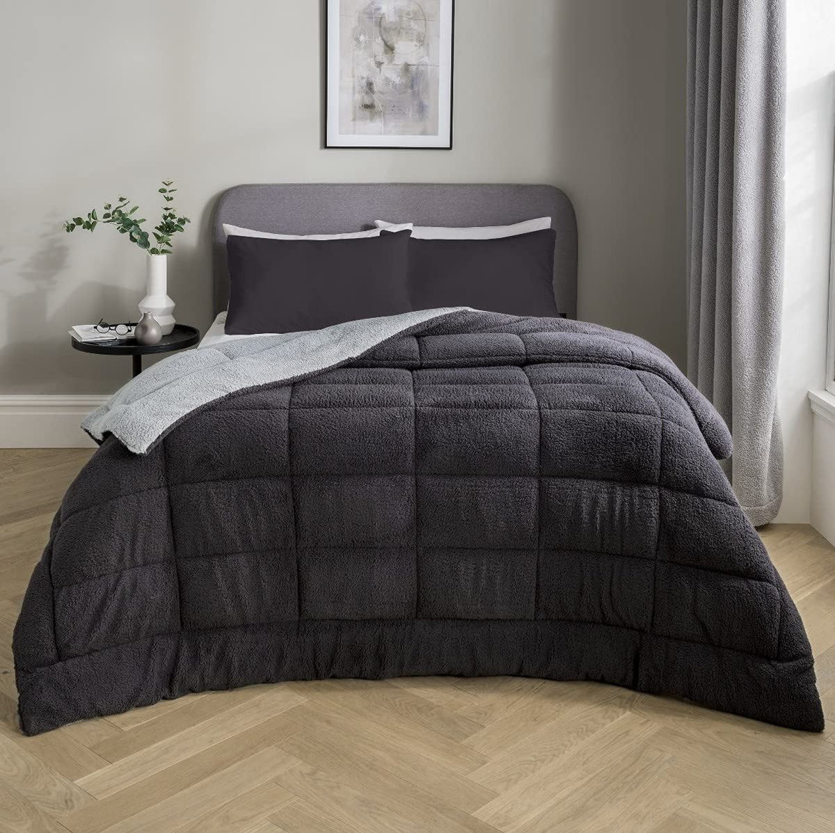 cortex-london-york-teddy-fleece-grey-charcoal-bedspread-200cm-x-200cm