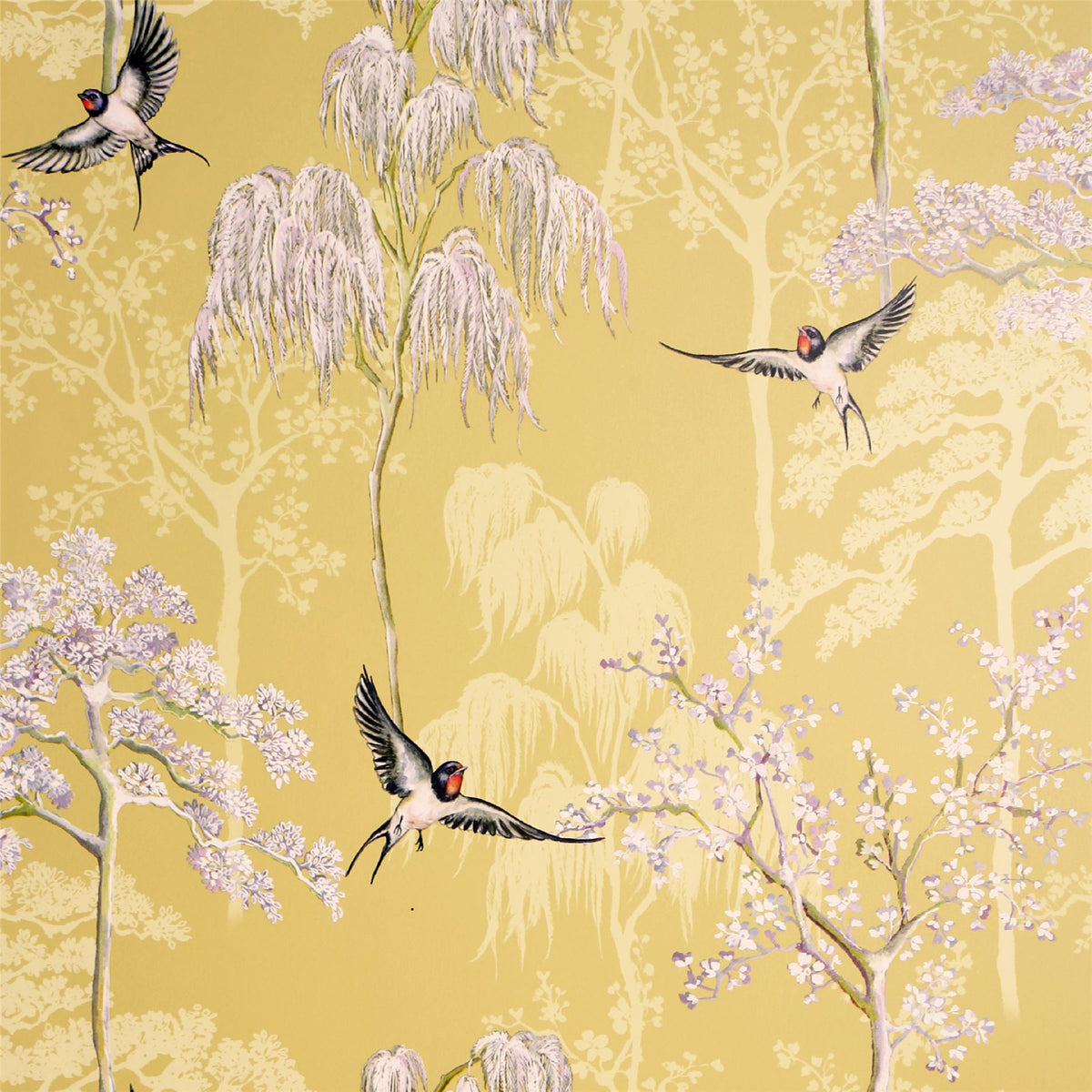 cortex-london-kew-japanese-garden-ochre-wallpaper-hand-drawn-trees-birds-pearlescent-highlights