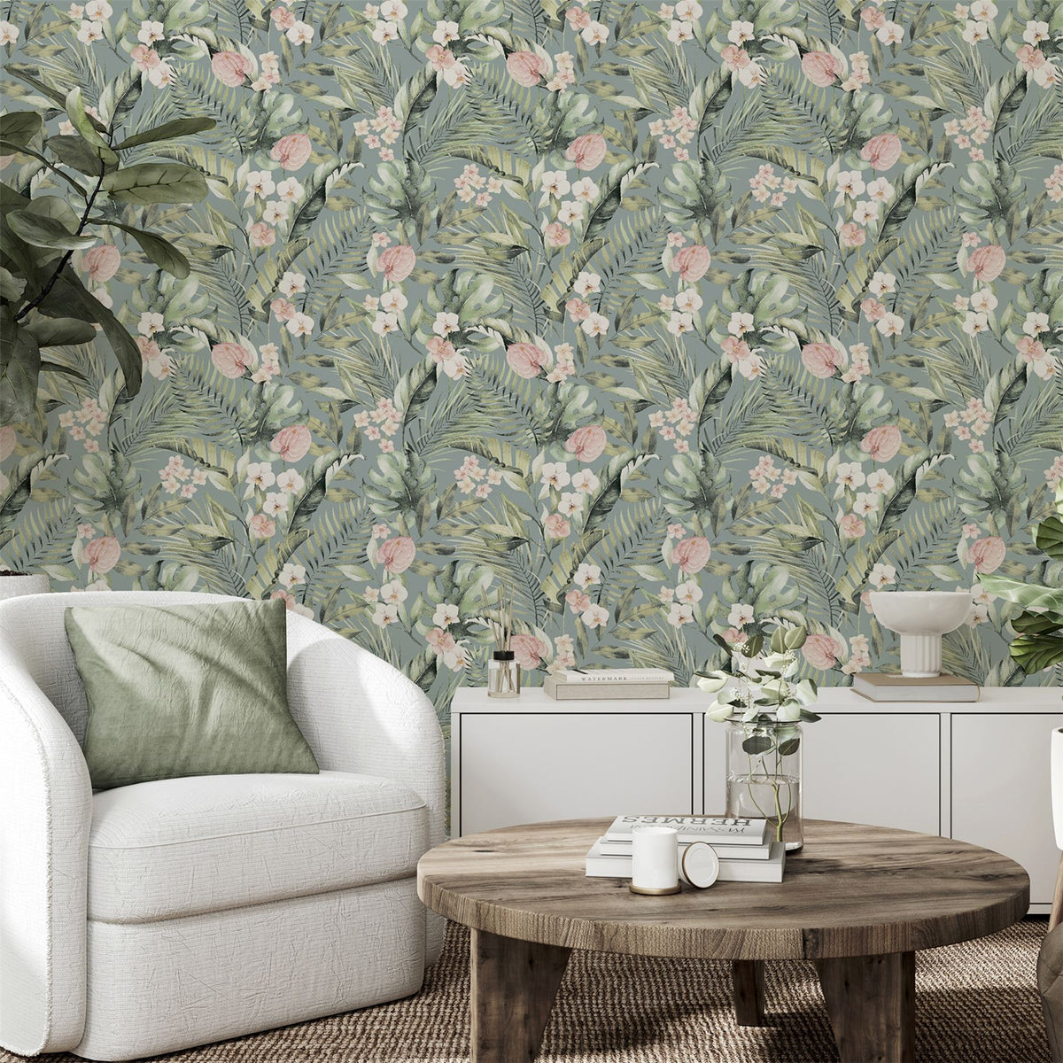 cortex-london-kew-tropical-floral-sea-blue-wallpaper-pink-florals-green-palm-leaves