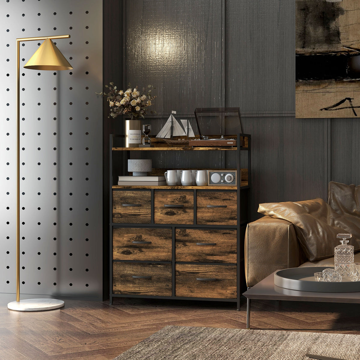 cortex-london-york-homcom-rustic-brown-seven-drawer-chest-of-drawers-with-shelves