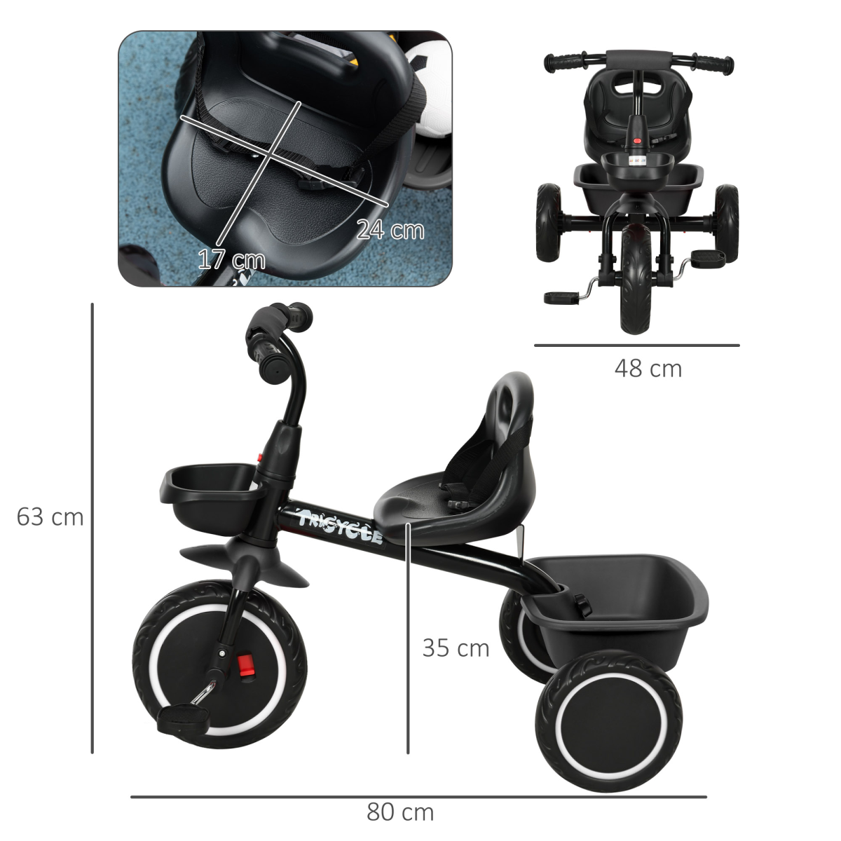 cortex-london-windsor-kids-trike-black-adjustable-seat-storage-baskets