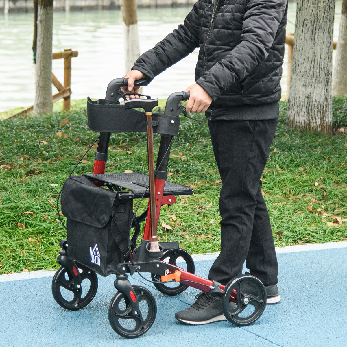 cortex-london-windsor-four-wheel-rollator-walker-with-seat-red-black