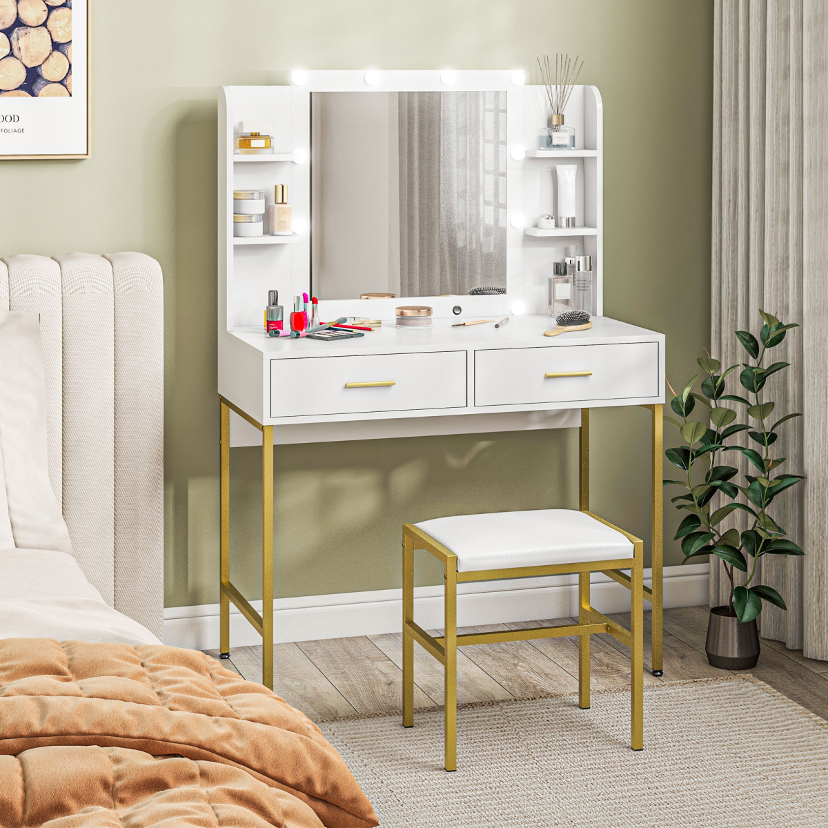 cortex-london-kensington-black-lighted-makeup-vanity-desk-set-with-mirror-stool-drawers